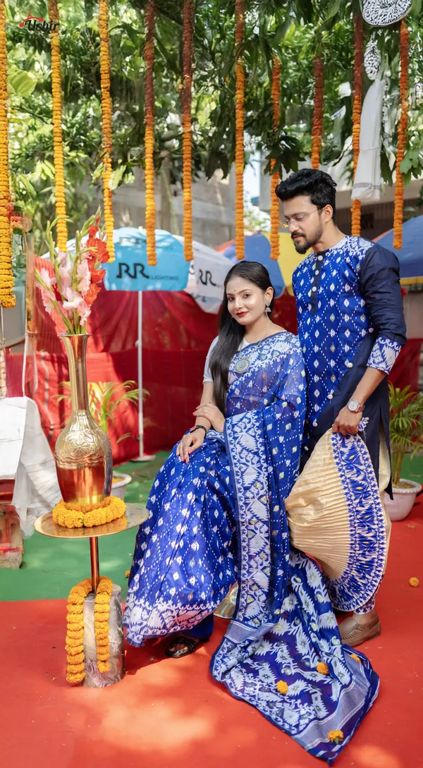 Navy_Blue_Saree_And_Kurta__With_Dhoti_Combo_Set_Pack