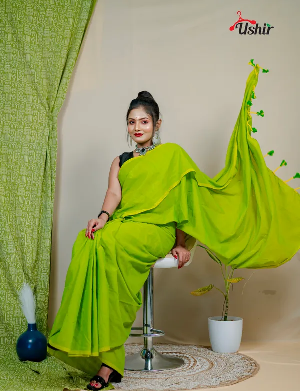 Olivest_Solid_Plain_Cotton_Handloom_One_Saree