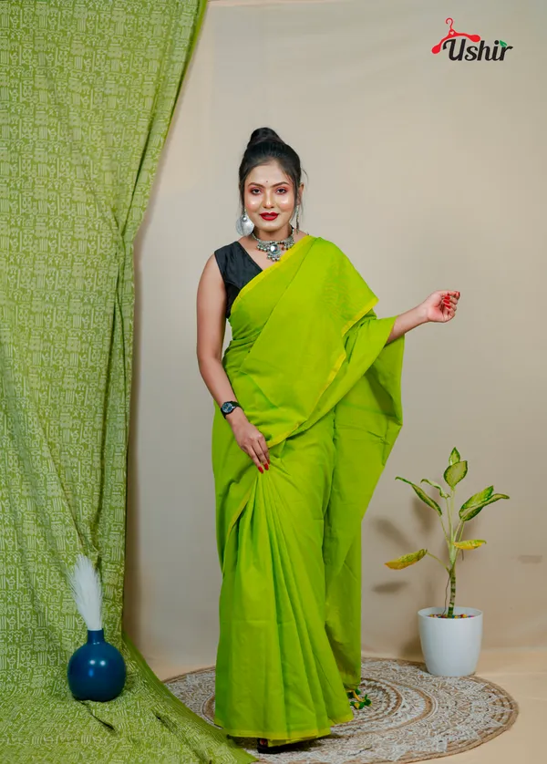 Olivest_Solid_Plain_Cotton_Handloom_One_Saree