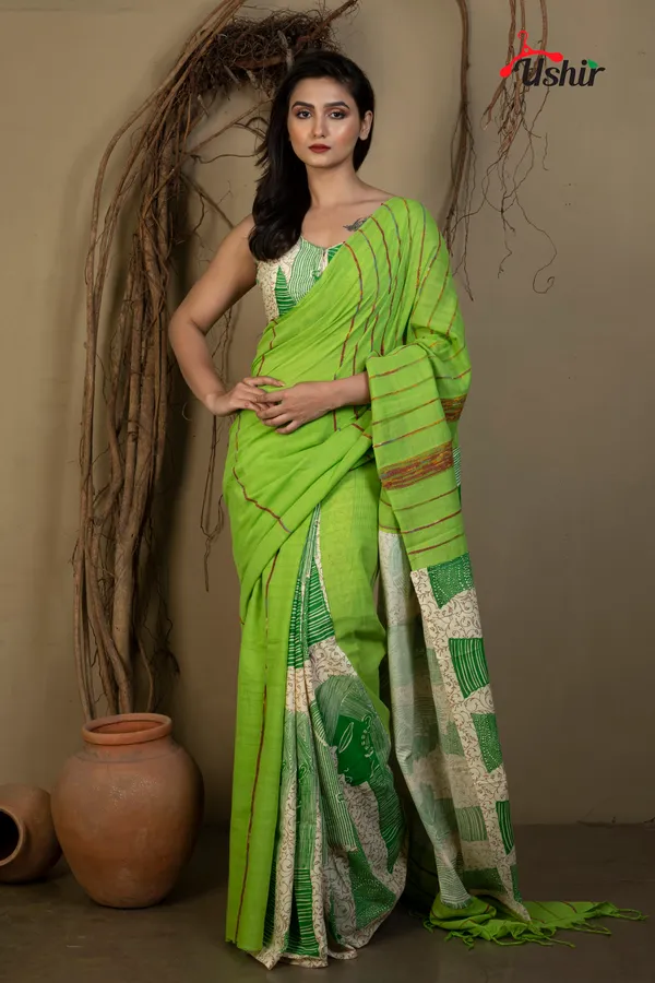 Parrot_Green_Cotton_Gurjari_Saree