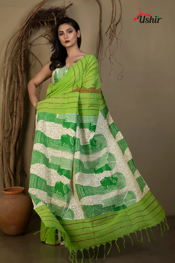 Parrot_Green_Cotton_Gurjari_Saree