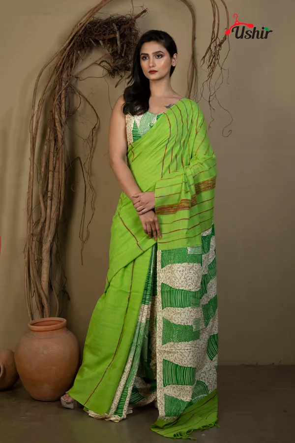 Parrot_Green_Cotton_Gurjari_Saree