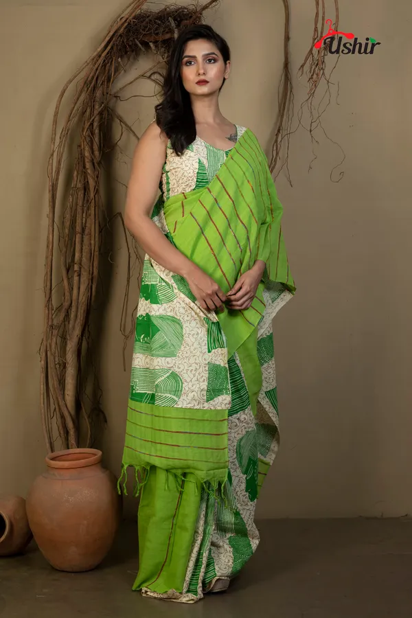 Parrot_Green_Cotton_Gurjari_Saree