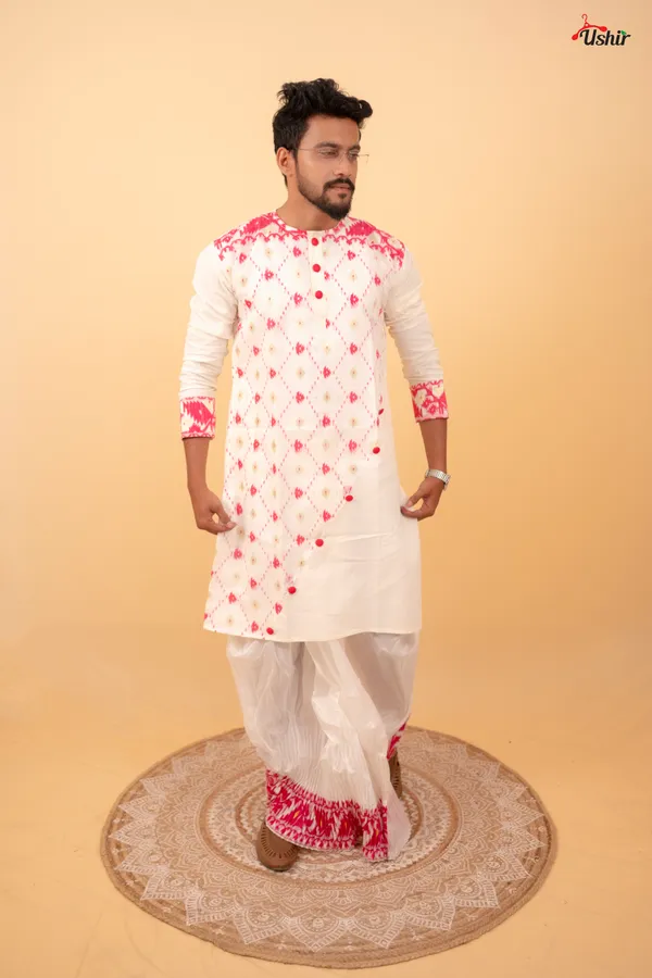 Pink_White_Cotton_Jamdani_Only_Kurta