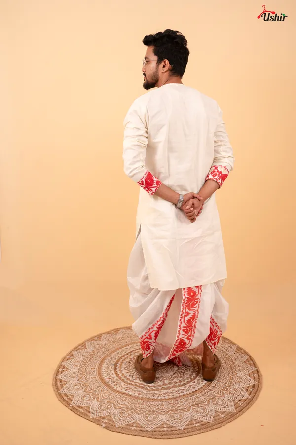 Red_White_Cotton_Jamdani_Only_Kurta