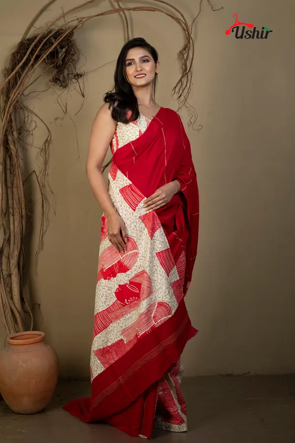 Reddish_Cotton_Printed_Saree