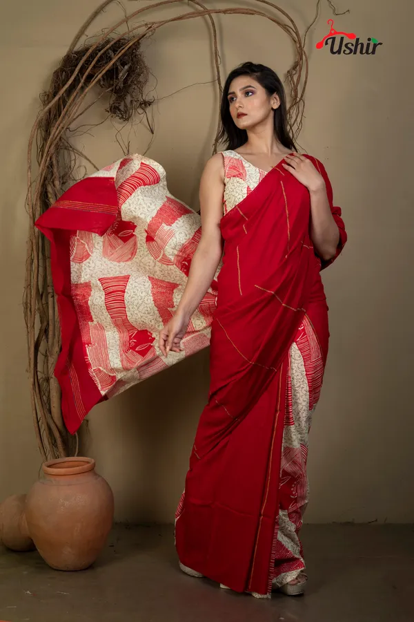 Reddish_Cotton_Printed_Saree