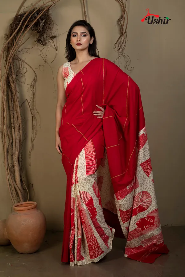 Reddish_Cotton_Printed_Saree