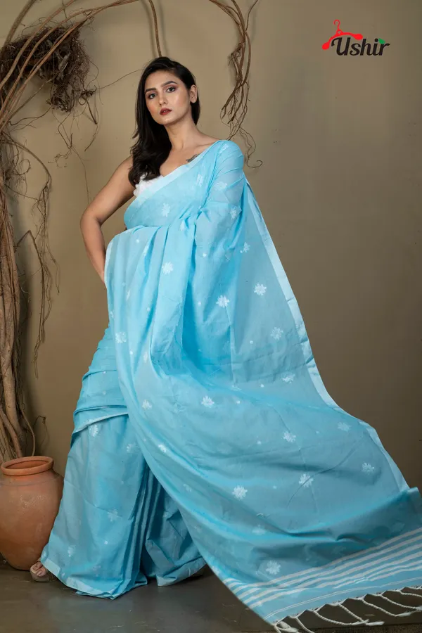 Sky__Self_Design_Cotton_Handloom_Jhilmil_Saree