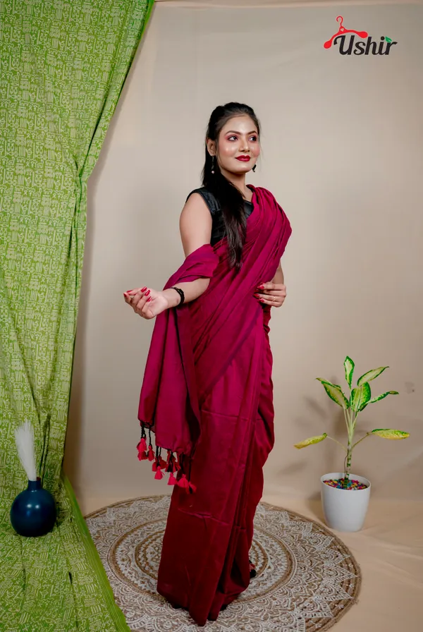 Elegant_Solid_Cotton_Plain_Handllom_One_Saree