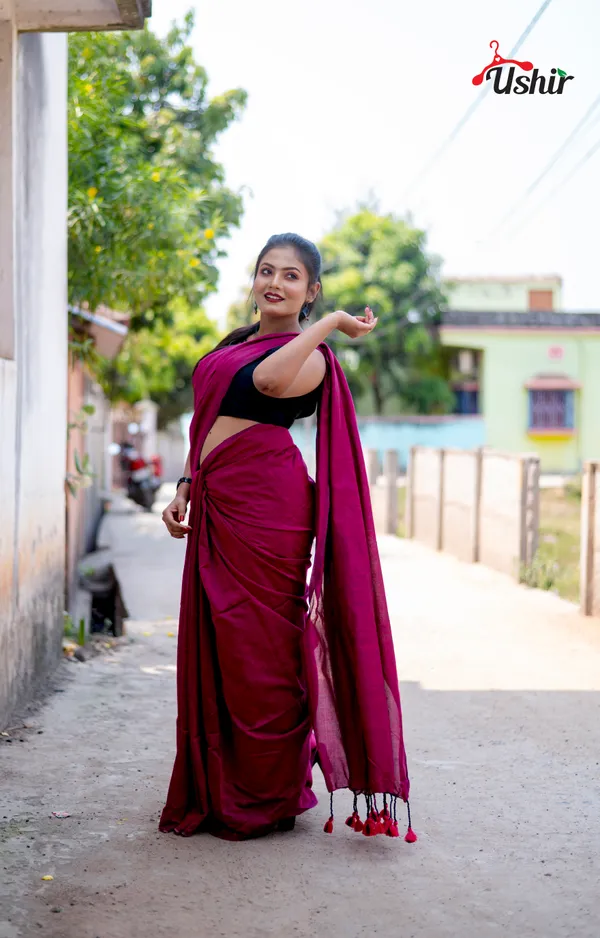 Elegant_Solid_Cotton_Plain_Handllom_One_Saree