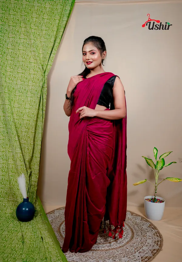 Elegant_Solid_Cotton_Plain_Handllom_One_Saree