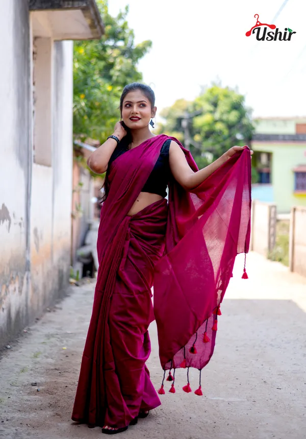Elegant_Solid_Cotton_Plain_Handllom_One_Saree