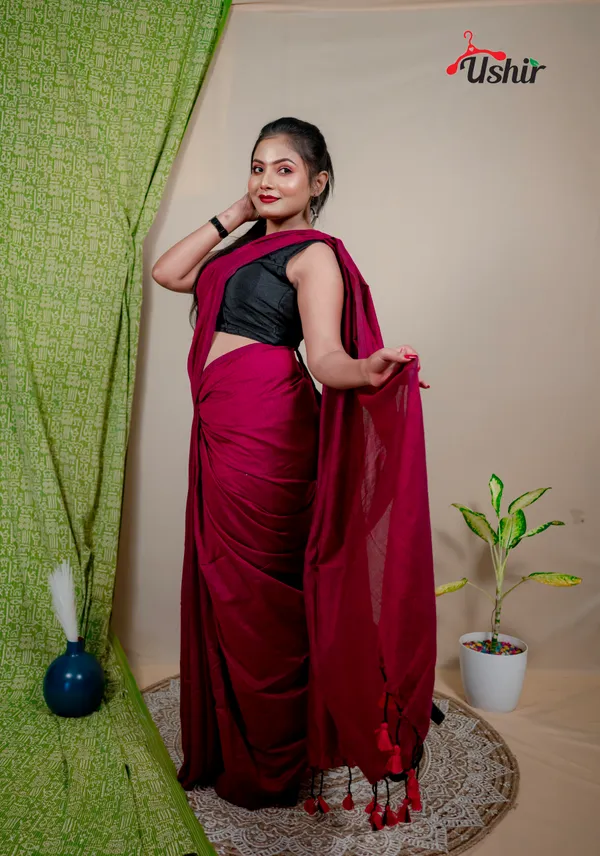 Elegant_Solid_Cotton_Plain_Handllom_One_Saree