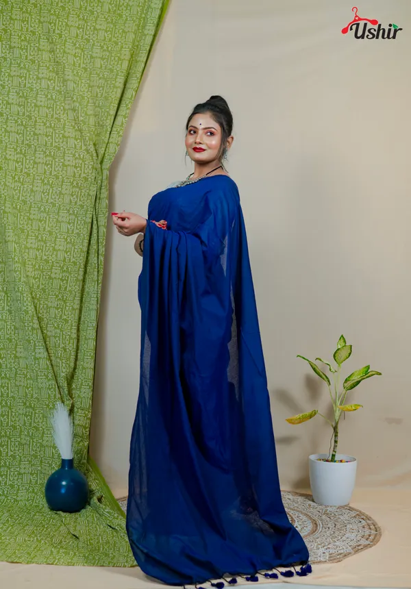Bluey_Solid_Plain_Cotton_Hamdloom_One_Saree