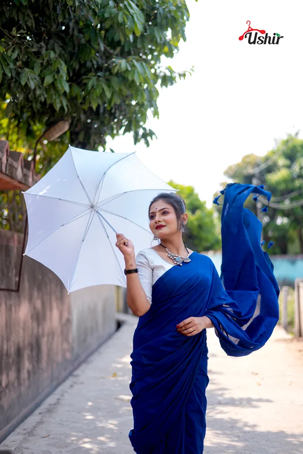 Bluey_Solid_Plain_Cotton_Hamdloom_One_Saree
