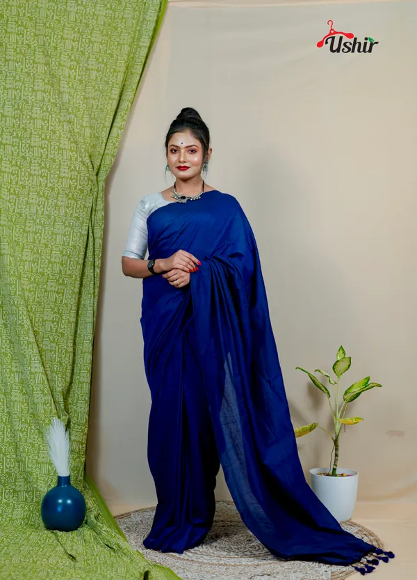 Bluey_Solid_Plain_Cotton_Hamdloom_One_Saree