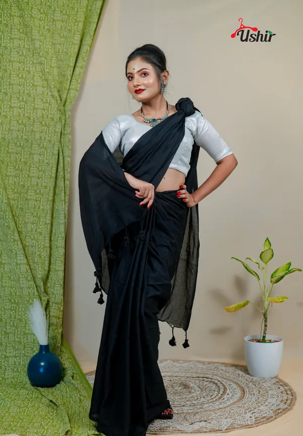 Blacky_Solid_Plain_Cotton_Handloom_One_Saree