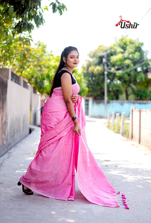 Pinki_Solid_Plain_Cotton_Handloom_One_Saree