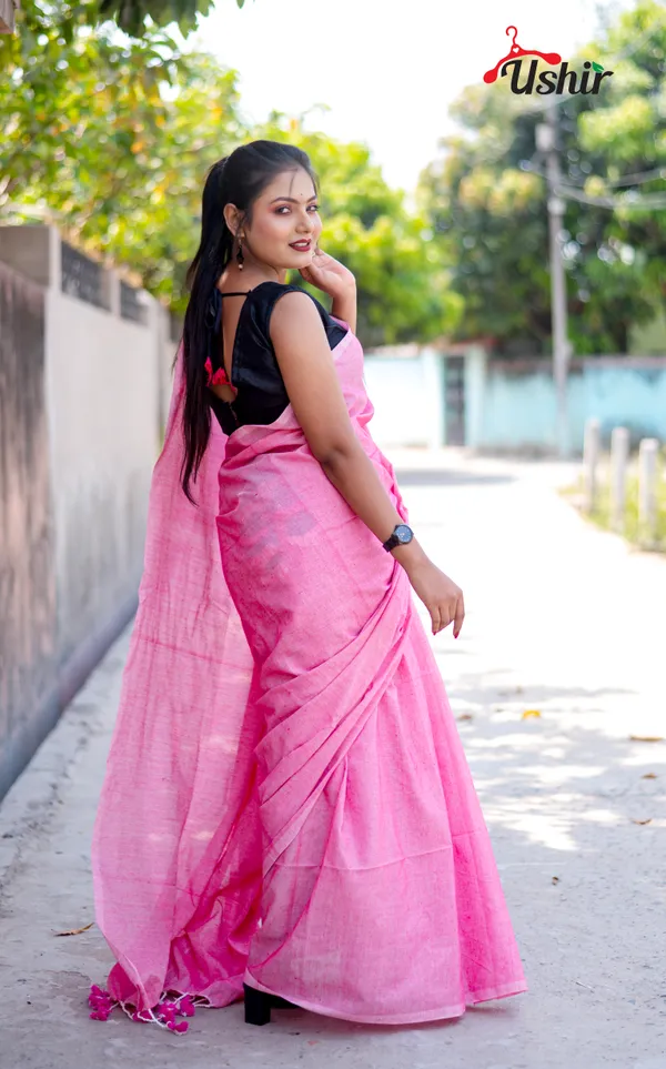 Pinki_Solid_Plain_Cotton_Handloom_One_Saree