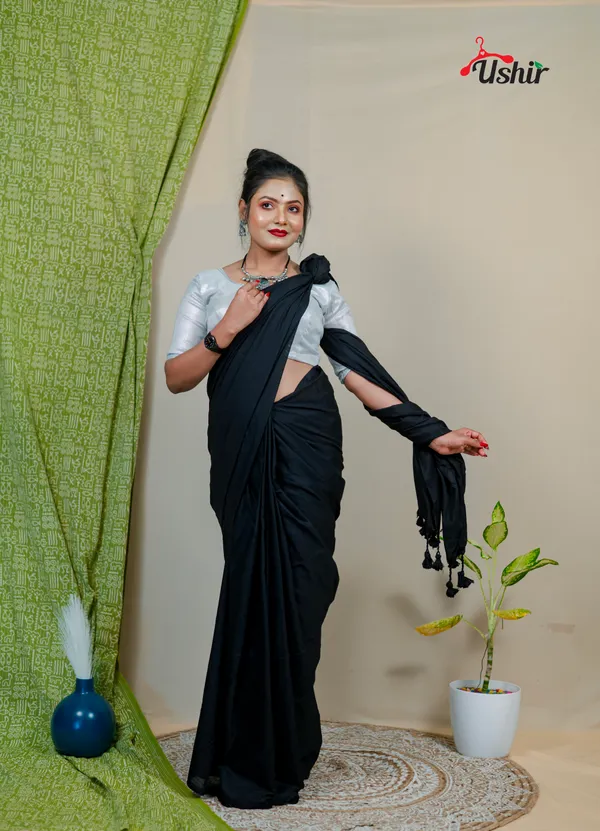 Blacky_Solid_Plain_Cotton_Handloom_One_Saree