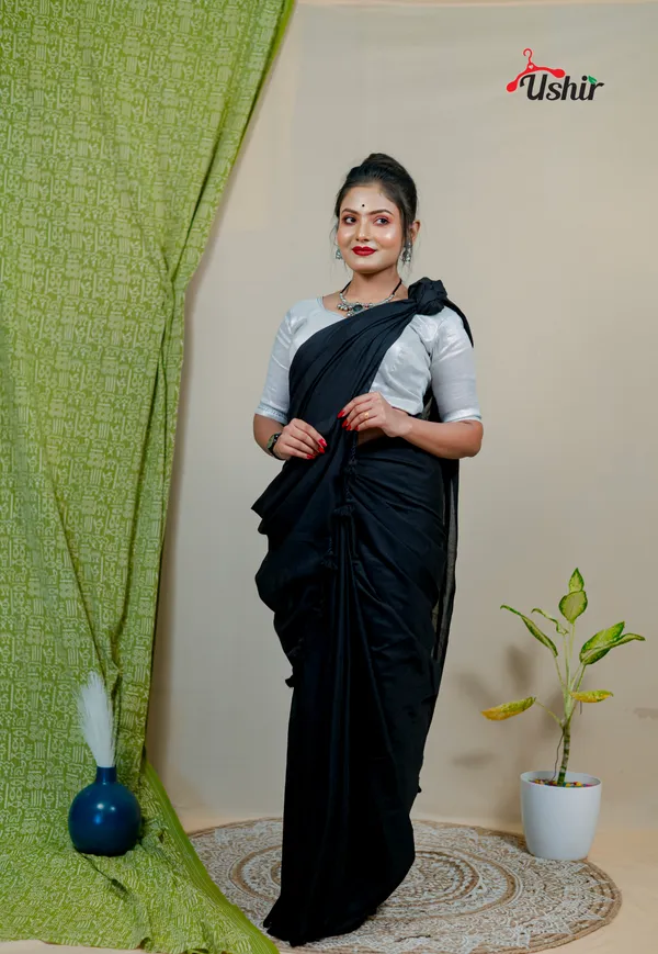 Blacky_Solid_Plain_Cotton_Handloom_One_Saree