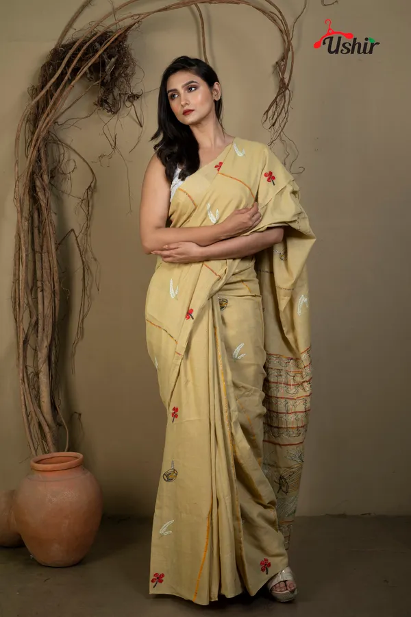 TUSSAR_Cotton_Kanthastitch_HAND_WORK_Saree