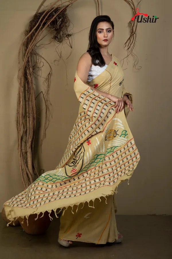 TUSSAR_Cotton_Kanthastitch_HAND_WORK_Saree