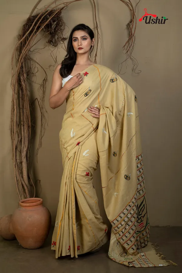 TUSSAR_Cotton_Kanthastitch_HAND_WORK_Saree