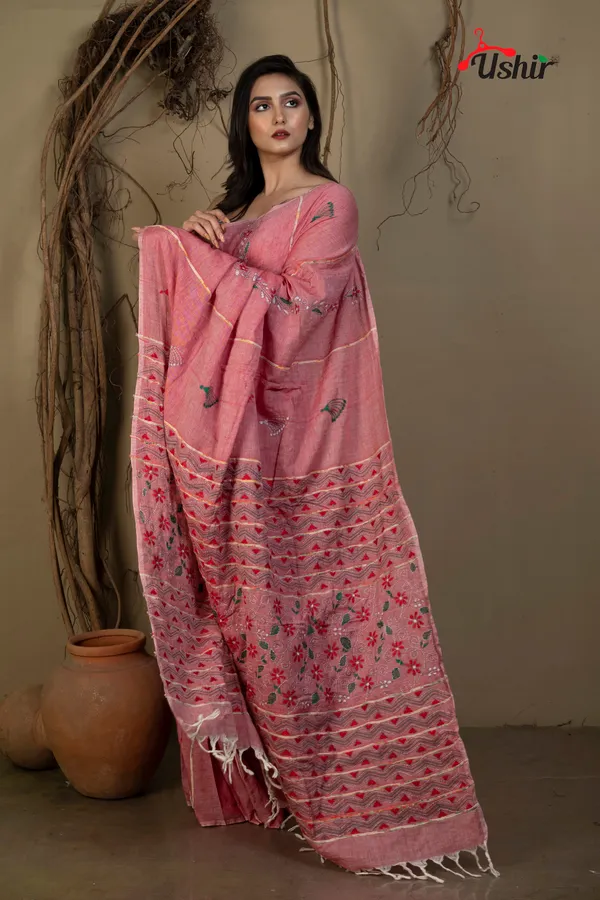 VIOLET_Cotton_Kanthastitch_HAND_WORK_Saree