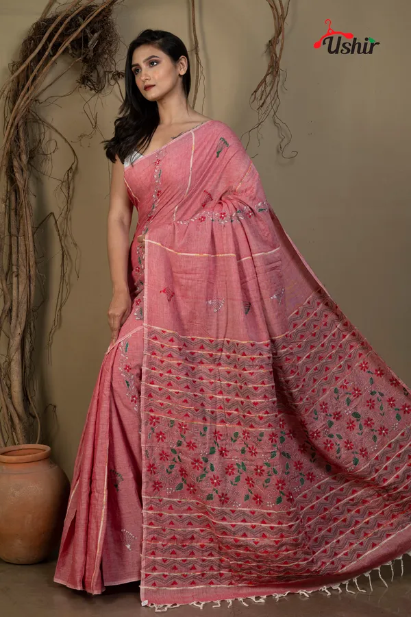 VIOLET_Cotton_Kanthastitch_HAND_WORK_Saree