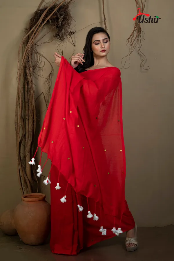 Red_Velvet_Sequence_Cotton_Saree