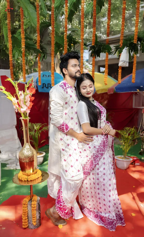 White_&_purple_dhakai_couple_set