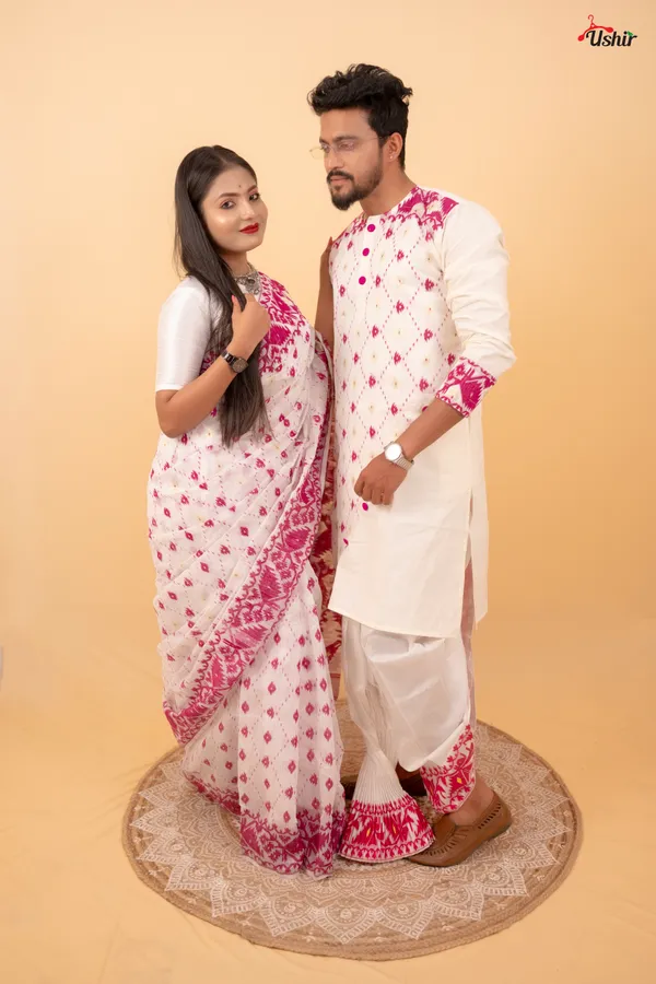White_&_purple_dhakai_couple_set