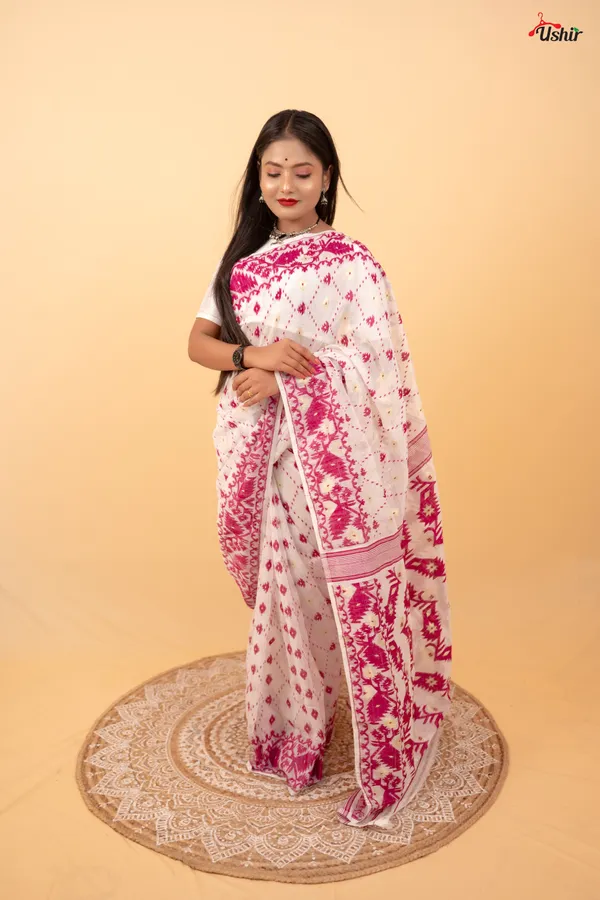 White_&_Purple_Saree_And_Kurta_With_Dhoti_Combo_Set