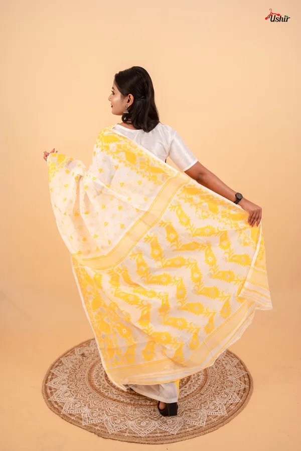 White_&_Yellow_Saree_And_Kurta_With_Dhoti_Combo_Set