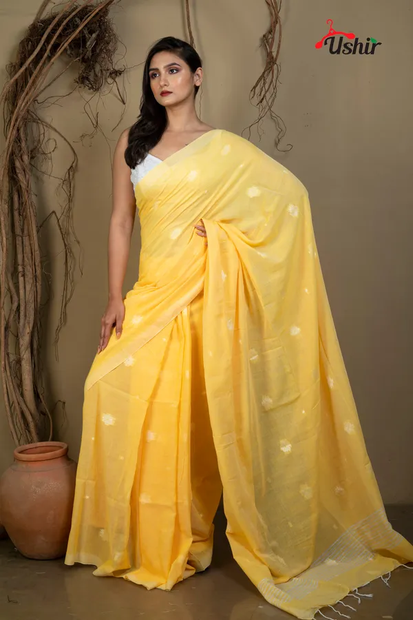 Yellow_Cotton_Handloom_Jhilmil_Saree