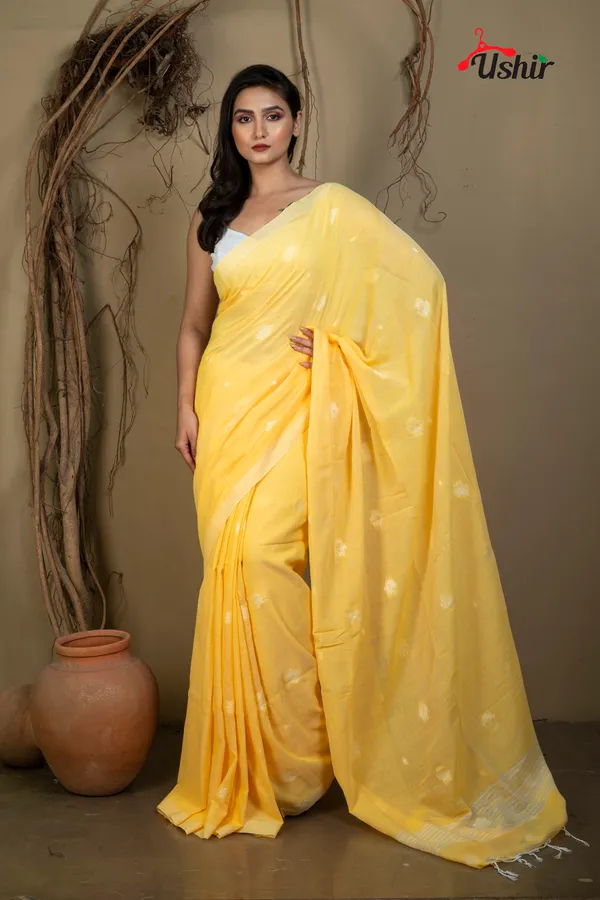 Yellow_Cotton_Handloom_Jhilmil_Saree