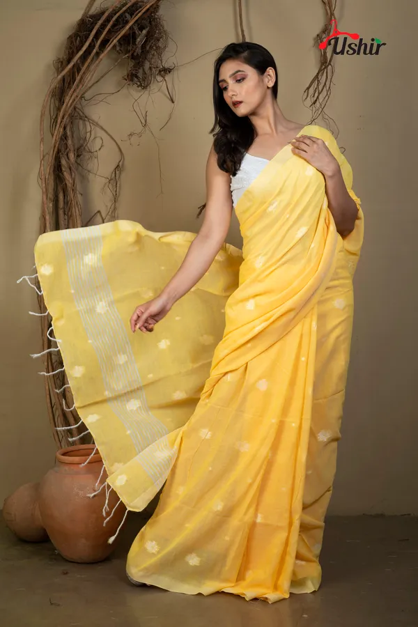 Yellow_Cotton_Handloom_Jhilmil_Saree