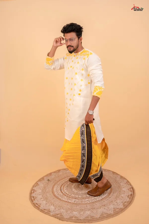 Yellow_&_White_Cotton_Jamdani_Only_Kurta