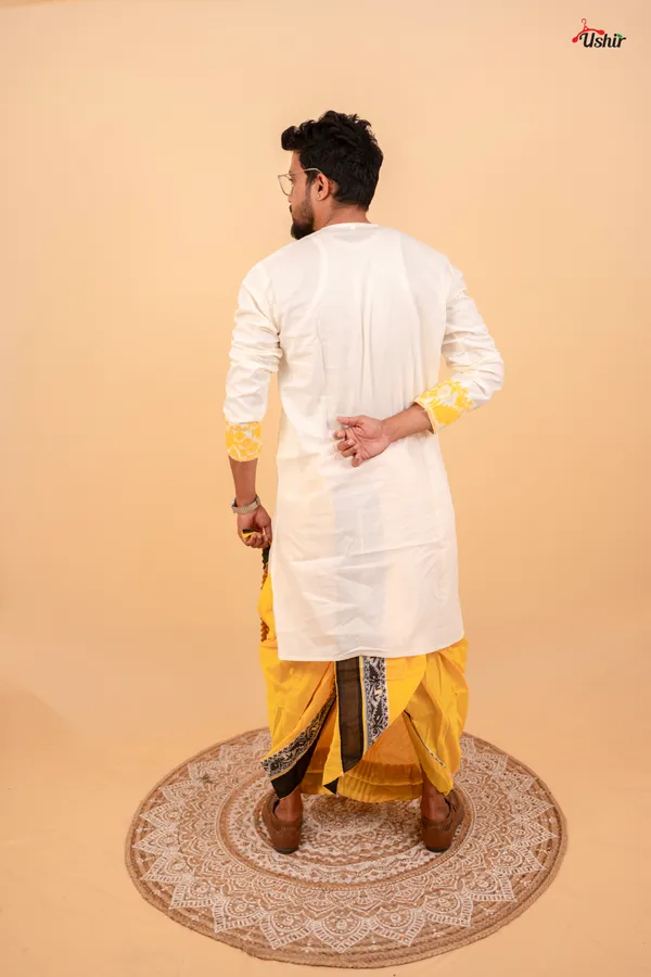 Yellow_&_White_Cotton_Jamdani_Only_Kurta