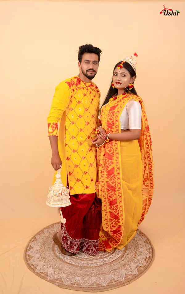 Yellow_&_red_dhakai_couple_set