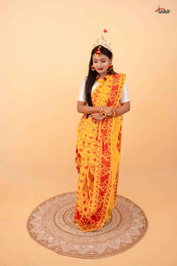 Yellow_Saree_And_Kurta_With_Dhoti_Combo_Set_For_Couples