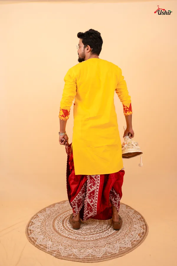 Yellow_Saree_And_Kurta_With_Dhoti_Combo_Set_For_Couples