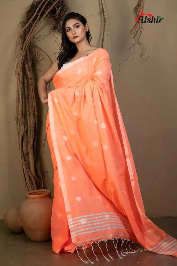 Orange_Cotton_Handloom_Jhilmil_Saree