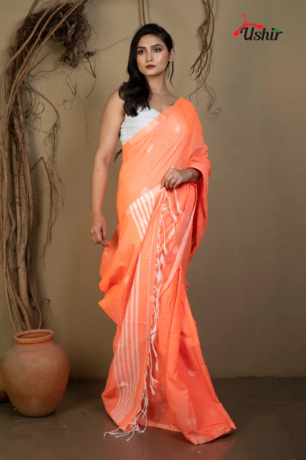 Orange_Cotton_Handloom_Jhilmil_Saree