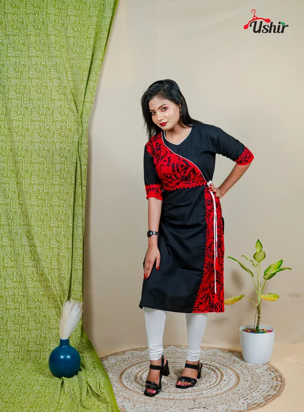 kanthastitch_angrakha_kurti_black_&_red