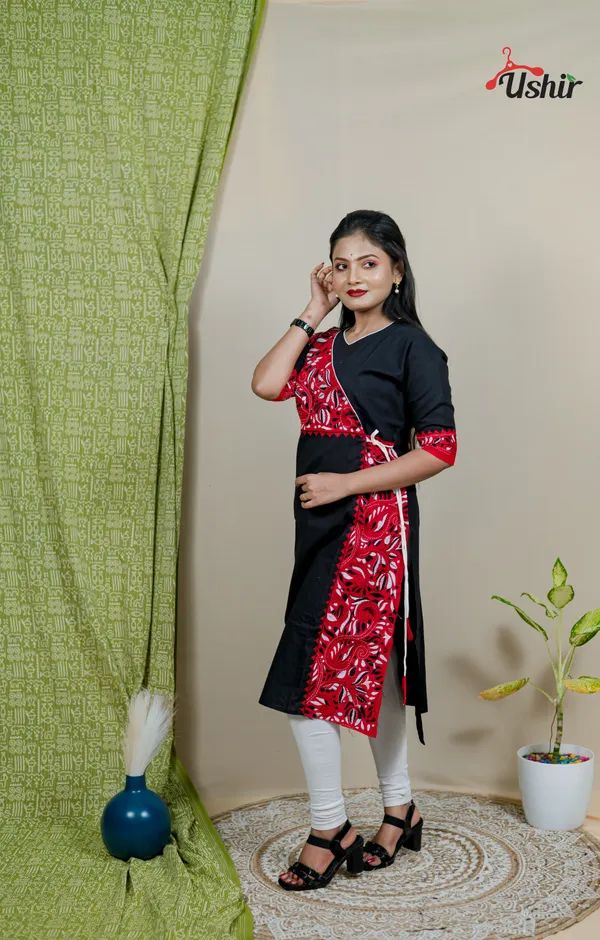 kanthastitch_angrakha_kurti_black_&_red_multi_thread