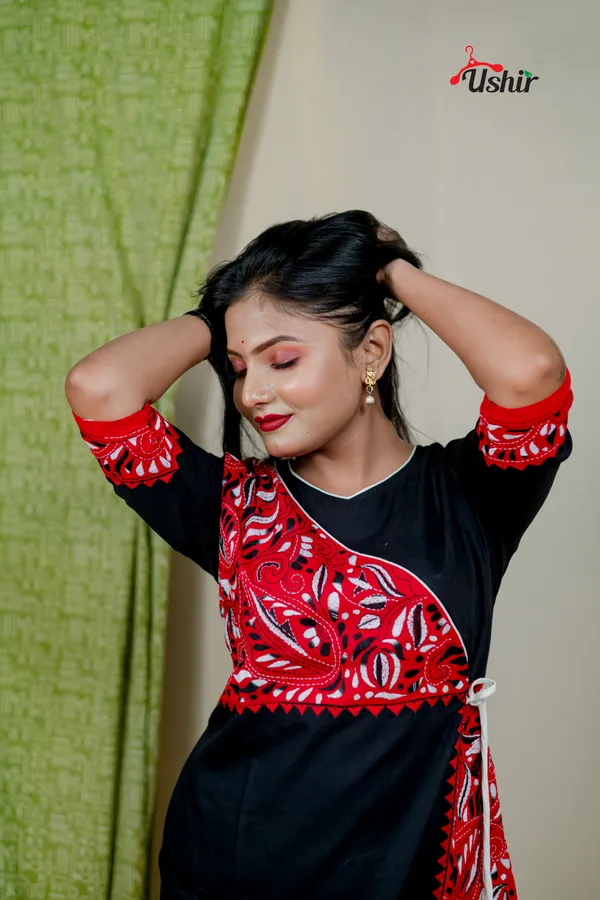 kanthastitch_angrakha_kurti_black_&_red_multi_thread