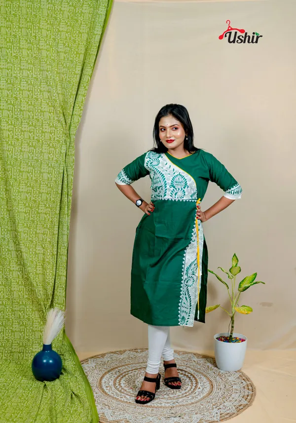 kanthastitch_angrakha_kurti_bottle_green